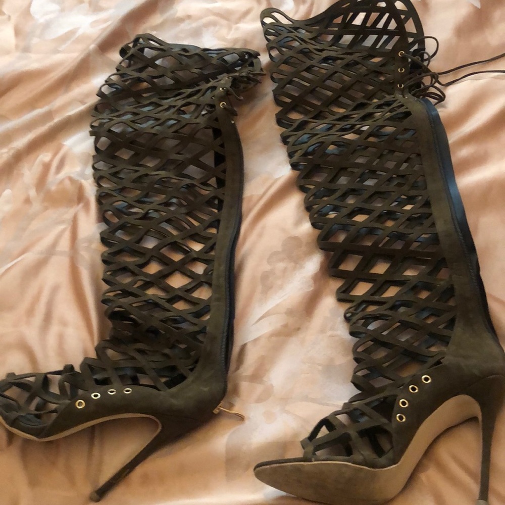 Worn 1 time Army  Green Sexy thigh high see through sandals